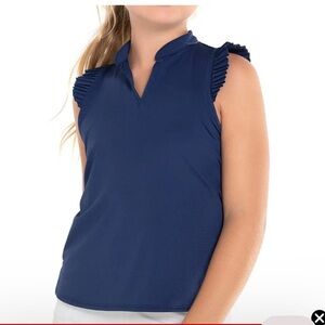 Lucky in Love Girl's Pleat Me Up Tank Tennis Top - Navy - L (14)